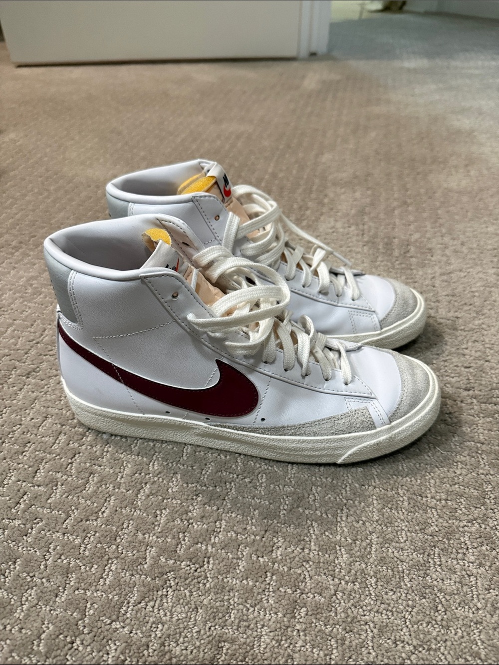 Nike Blazer Mid White Sneakers with Burgundy Swoosh